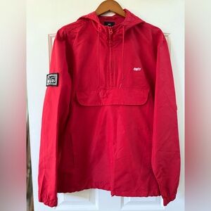Obey Red Anorak Half-Zip Hooded Windbreaker Jacket Men’s Size L Streetwear